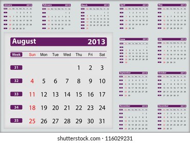 August 2013 calendar highlighting
