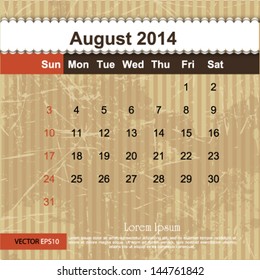 August 2014 calendar design, vector illustration