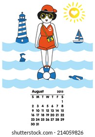 August 2015 calendar illustration set