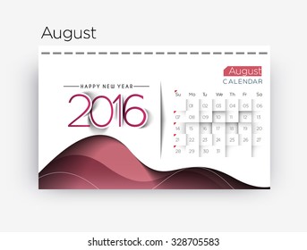 August 2016 calendar design.