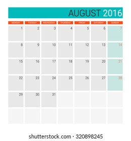 August 2016 calendar (or desk planner)