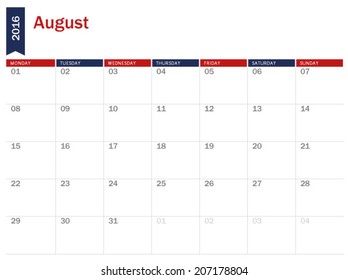 August 2016 - planning calendar 