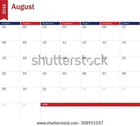 August 2016 - planning calendar 
