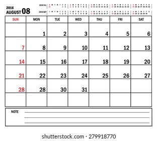 August 2016 -planning calendar / Calendar to schedule monthly - August 2016
