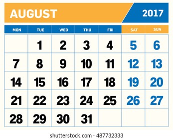 AUGUST 2017 CALENDAR