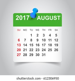 August 2017 calendar. Business vector illustration.