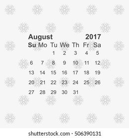 August 2017 Calendar Icon Vector flat design style