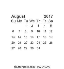 August 2017 Calendar Icon Vector flat design style