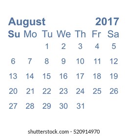 August 2017 Calendar Icon Vector flat design style