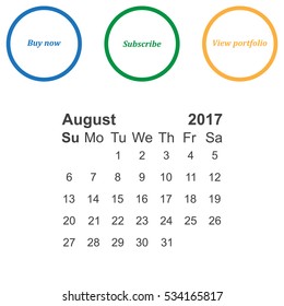 August 2017 Calendar Icon Vector flat design style