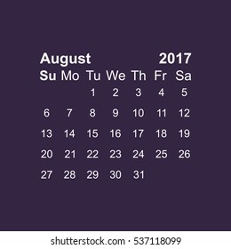 August 2017 Calendar Icon Vector flat design style