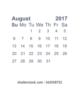 August 2017 Calendar Icon Vector flat design style