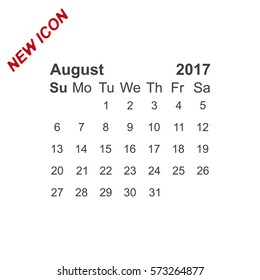 August 2017 Calendar Icon Vector flat design style