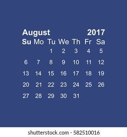 August 2017 Calendar Icon Vector flat design style
