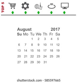 August 2017 Calendar Icon Vector flat design style