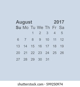 August 2017 Calendar Icon Vector flat design style
