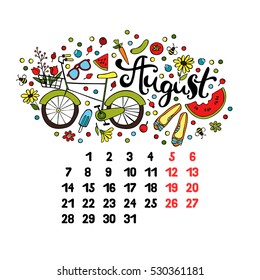 August. 2017. Calendar. Isolated vector object on white background.