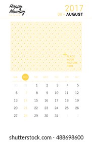 August 2017 calendar with space for picture (or text)