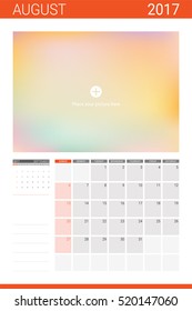 August 2017 calendar with space for picture and blank lines for writing notes