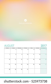 August 2017 calendar with space for your picture