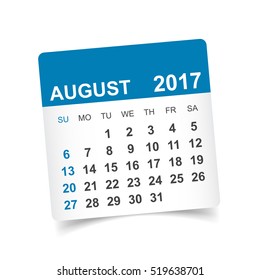 August 2017. Kalendervektorgrafik