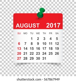 August 2017. Calendar vector illustration