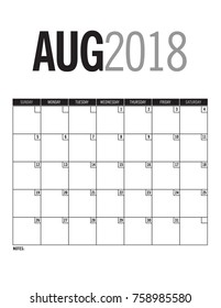 August 2018 - Blank calendar page with dates