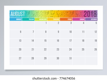 August 2018 Calendar design template