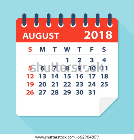 August 2018 Calendar Leaf - Flat Vector Illustration