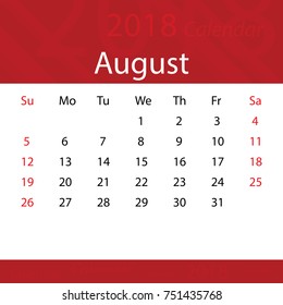 August 2018 calendar popular red premium for business