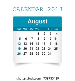 August 2018 calendar. Calendar sticker design template. Week starts on Sunday. Business vector illustration.
