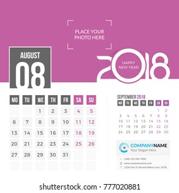 August 2018. Desk Calendar 2018