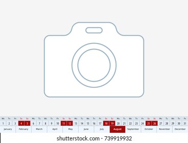 August 2018 for desk calendar. One line vector template calendar in English.