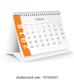 August 2018 desk calendar - vector illustration