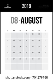 AUGUST 2018. Minimalist Wall Calendar