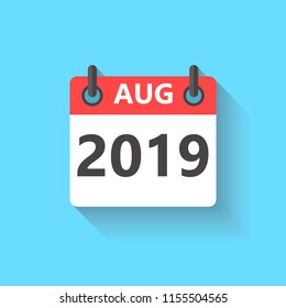 August 2019 calendar flat style icon with long shadow.