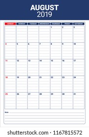 August 2019 desk calendar vector illustration, simple and clean design.