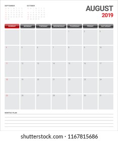 August 2019 desk calendar vector illustration, simple and clean design.