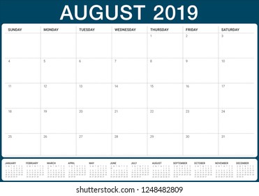 August 2019 desk calendar vector illustration, simple and clean design.