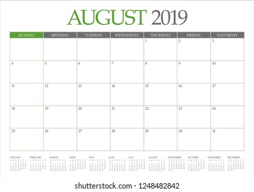 August 2019 desk calendar vector illustration, simple and clean design.