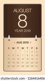 August 2019 monthly calendar vector illustration, simple and clean design. 