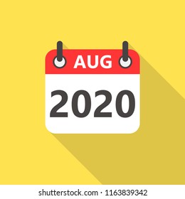 August 2020 Calendar Flat Style Icon With Long Shadow.