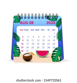 August 2020 Calendar Illustration. Vector graphic template