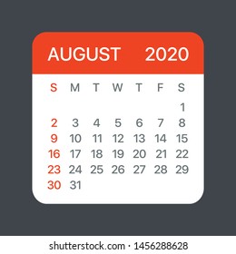 August 2020 Calendar Leaf - Illustration. Vector graphic page