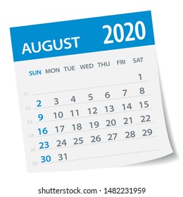 August 2020 Calendar Leaf - Illustration. Vector graphic page
