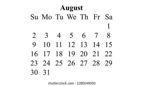 August 2020. Calendar 2020 vector. Simple design minimal 2020 calendar on desktop wallpaper