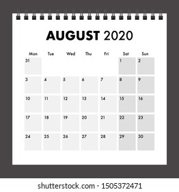 august 2020 calendar with wire band