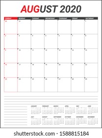 August 2020 desk calendar vector illustration, simple and clean design. 