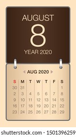 August 2020 monthly calendar vector illustration, simple and clean design. 