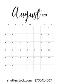 August 2020 printable pregnancy baby announcement calendar start sunday